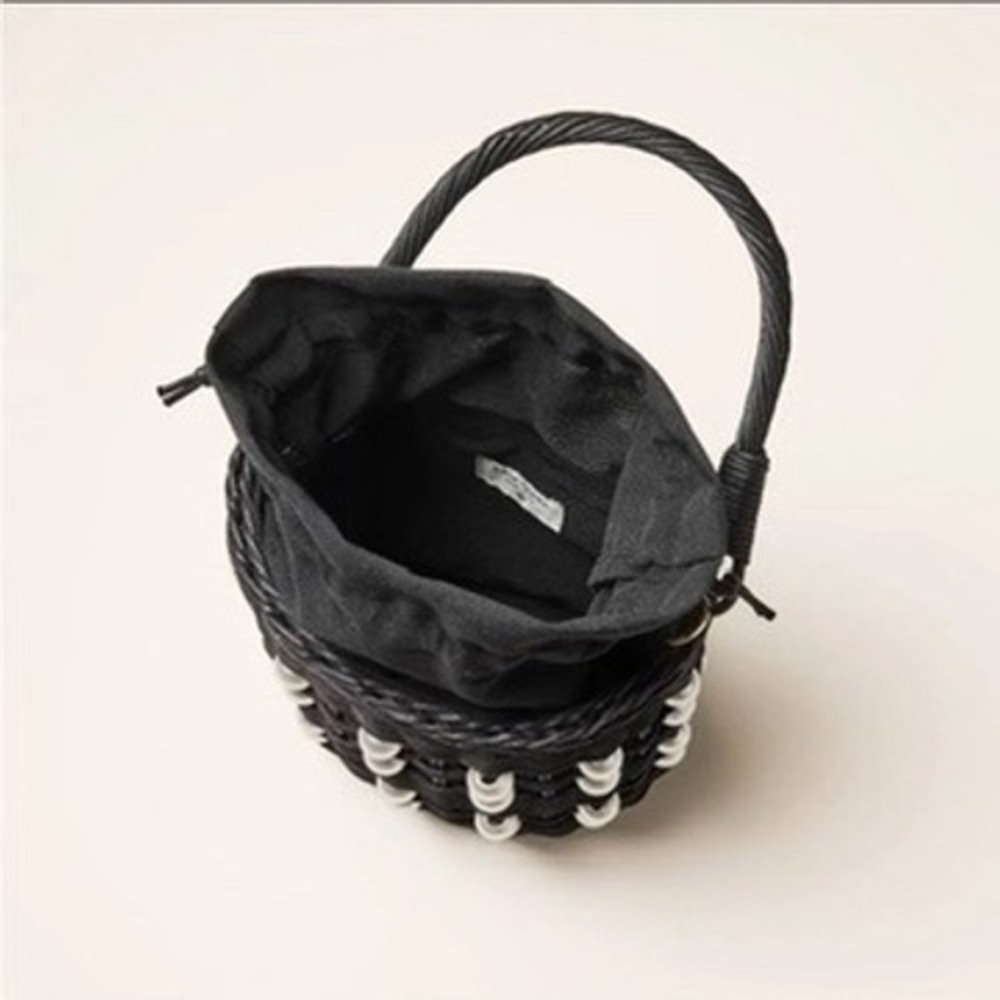 Kate Spade Bucket Bag Womens Small Black Pearl Wicker Handbag NWT - Picture 2 of 6